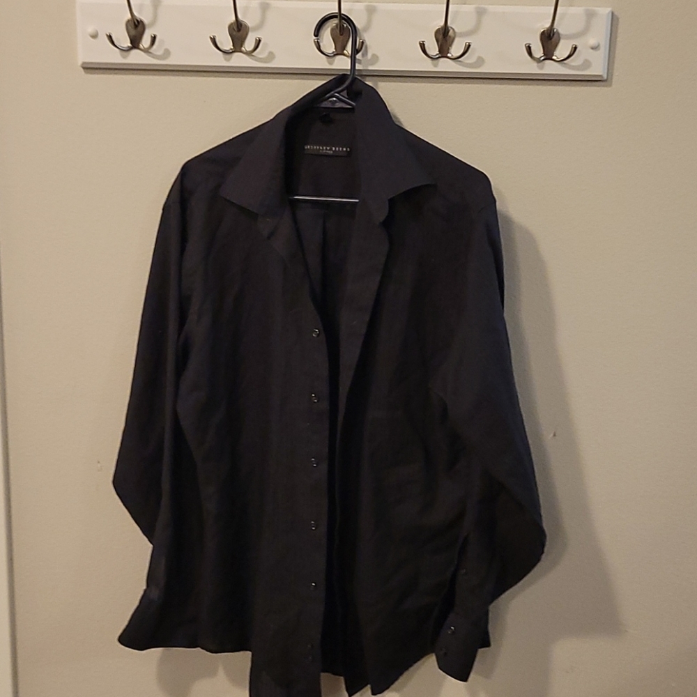 Mens fitted black stripe button up shirt